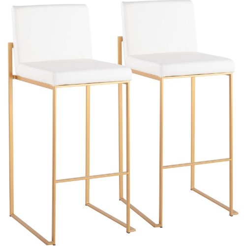 Fuji High Back 31" Bar Stool in White Leatherette & Gold Steel (Set of 2)